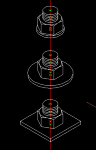 六角ボルトナット座金の等角図